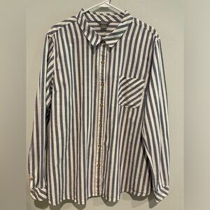 Women’s Natural Reflections XXL Denim Blue and White Strip Button Up Shirt